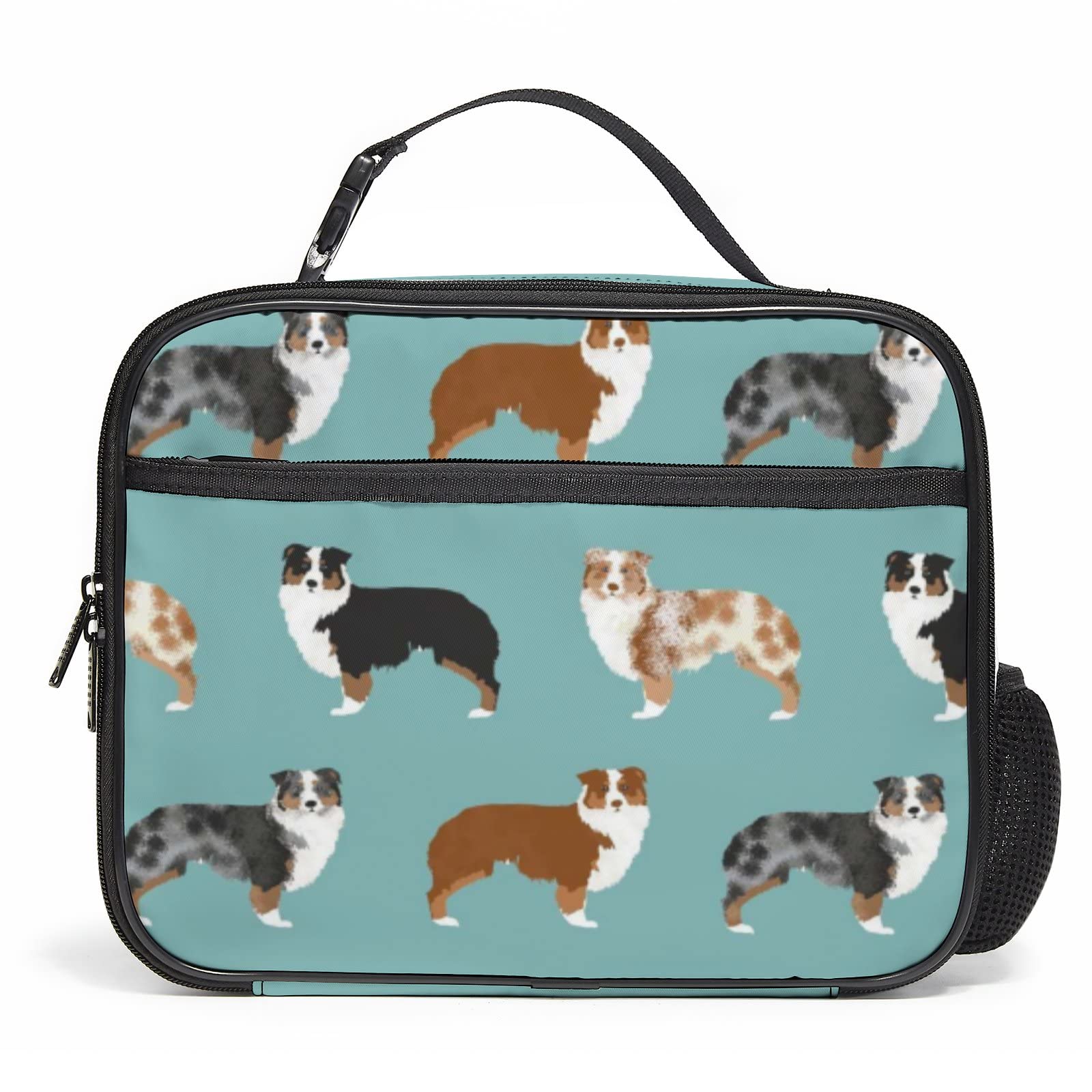 Aeoiba Reusable Insulated Lunch Bag, Australian Shepherds Dogs Durable Leakproof Cooler Lunch Box Meal Prep Organizer Tote Bag with Detachable Handle for Women & Men