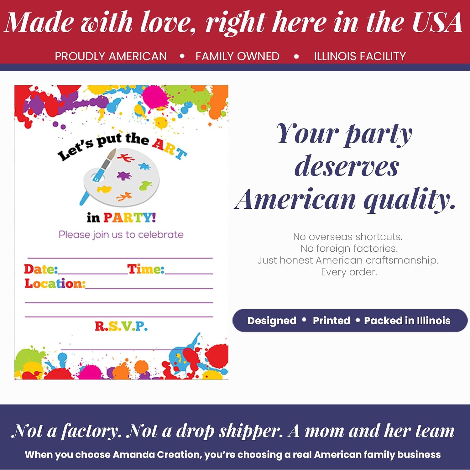 Art Party Paint Splatter Birthday Party Invitations, 20 5x7 Fill In Cards with Twenty White Envelopes by AmandaCreation