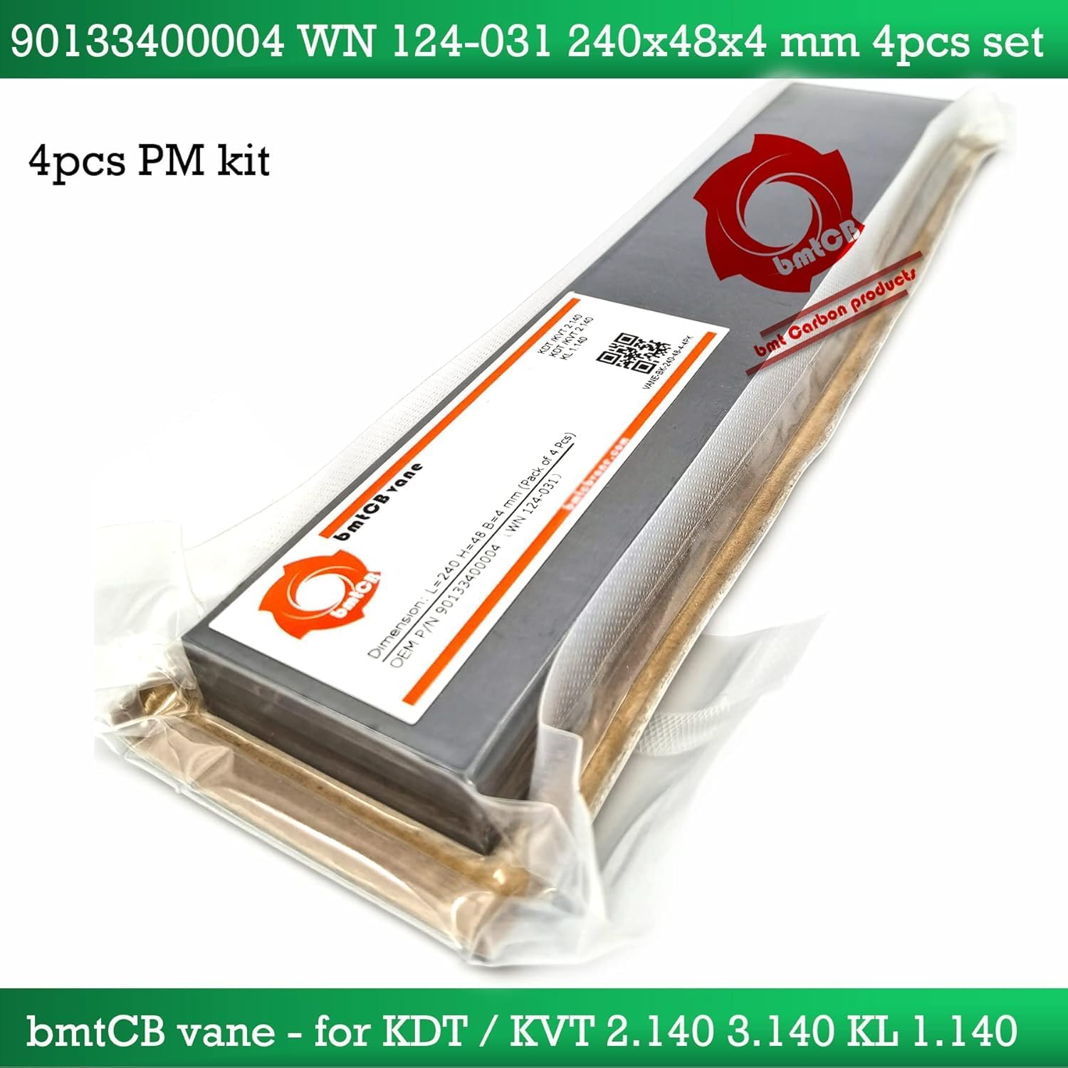 bmtCB carbon vane blade PM kit for becker pump KDT2.140 KVT2.140 KDT3.140 KVT 3.140 KL1.140 90133400004 WN 124-031 Dims: 240x48x4mm (4pcs per set)