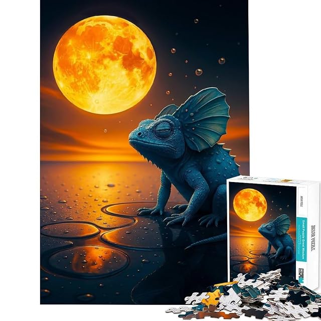 Rompecabezas para Adultos de 1000 Piezas Lagarto Azul bajo la Luna Llena Juegos Divertidos y adictivos…