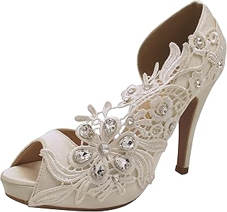 Women's Bridal Stiletto Heel Peep Toe Pumps with Imitation Pearl Prom Party Shoes Large Size 41 42