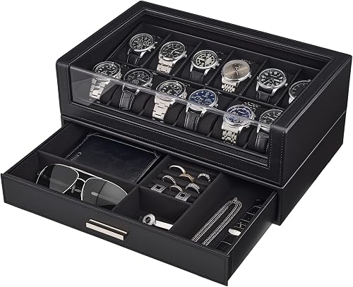 ProCase Caja de Reloj con 12 Ranuras con Tapa Transparente