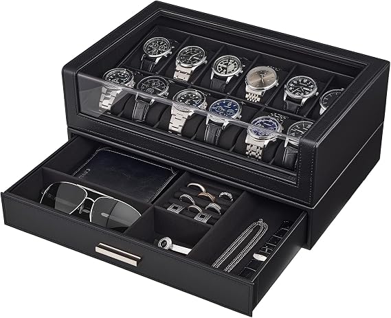 ProCase Caja de Reloj con 12 Ranuras con Tapa Transparente