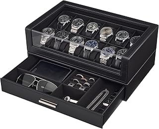 ProCase Watch Box for Men, 12 Slots Watch Display Holder -Black