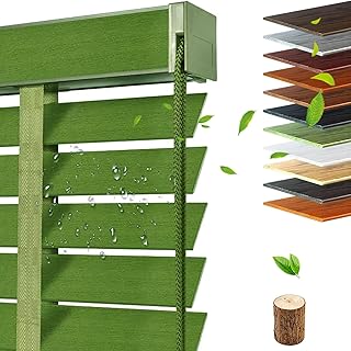 Wooden Blinds for Interior Windows Faux Wood Blinds 2" Slats Cordless 20" 28" 34" 36" 42" 48" 62" 70" 76" Blackout Horizontal Window Blind & Shades for Living Room Bathroom Office(Green)
