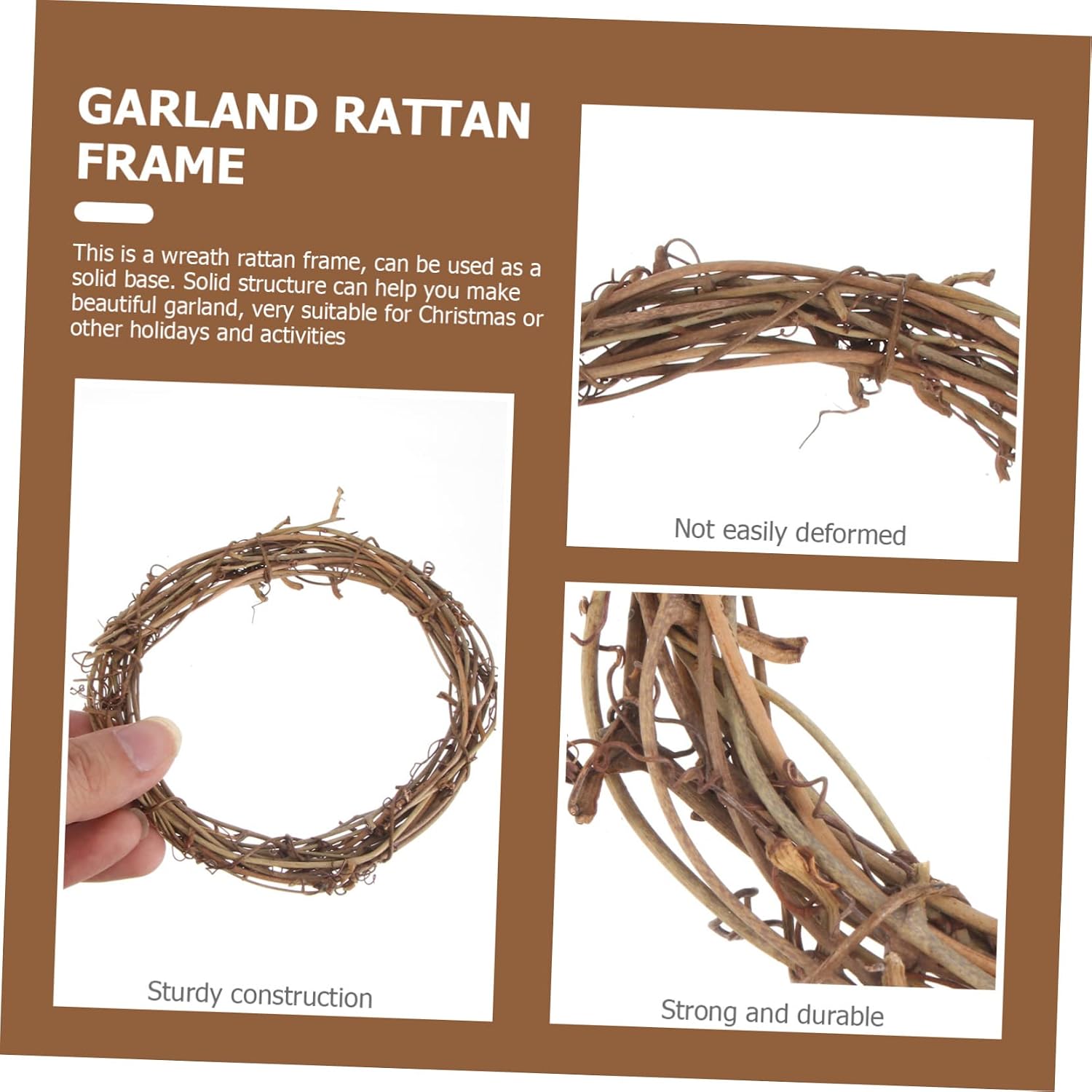 Wreath DIY Hoop 10pcs Rattan Frame Xmas Brown