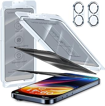 ZUSLAB Privacy Screen Protector 2-Pack with Camera Lens Protectors Compatible with iPhone 16 Plus 6.7 Inch - Easy Install Kit - Anti-Fingerprint Tempered Glass - Enhanced Privacy