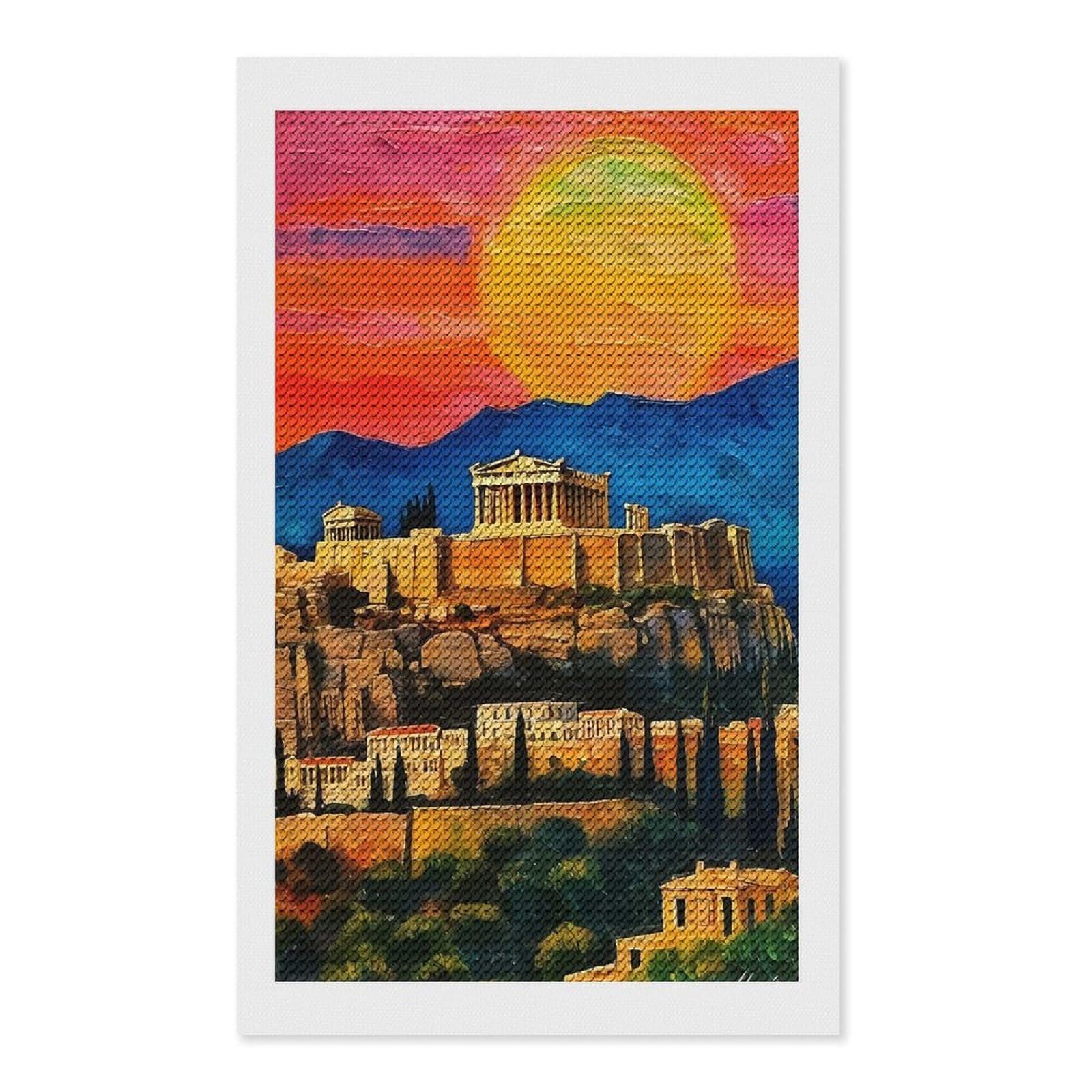 Junmoney Acropolis Sunset Painting Full Drill Diamond Painting Kit 12"x20", Mindful Craft Activity, Bedroom Decor, for Adults, Gift Idea