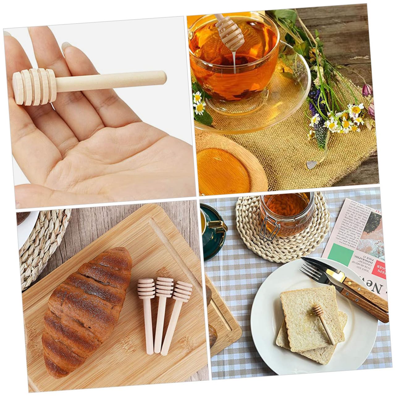 KICHOUSE 20pcs Household Honey Dipper Honey Stirrers Honey Wand Portable Cocktail Stirrer Portable Honey Dipper Syrup Dispenser Honeycomb Dipper Honey Dippers Felt Bees Honey Spoons Wood