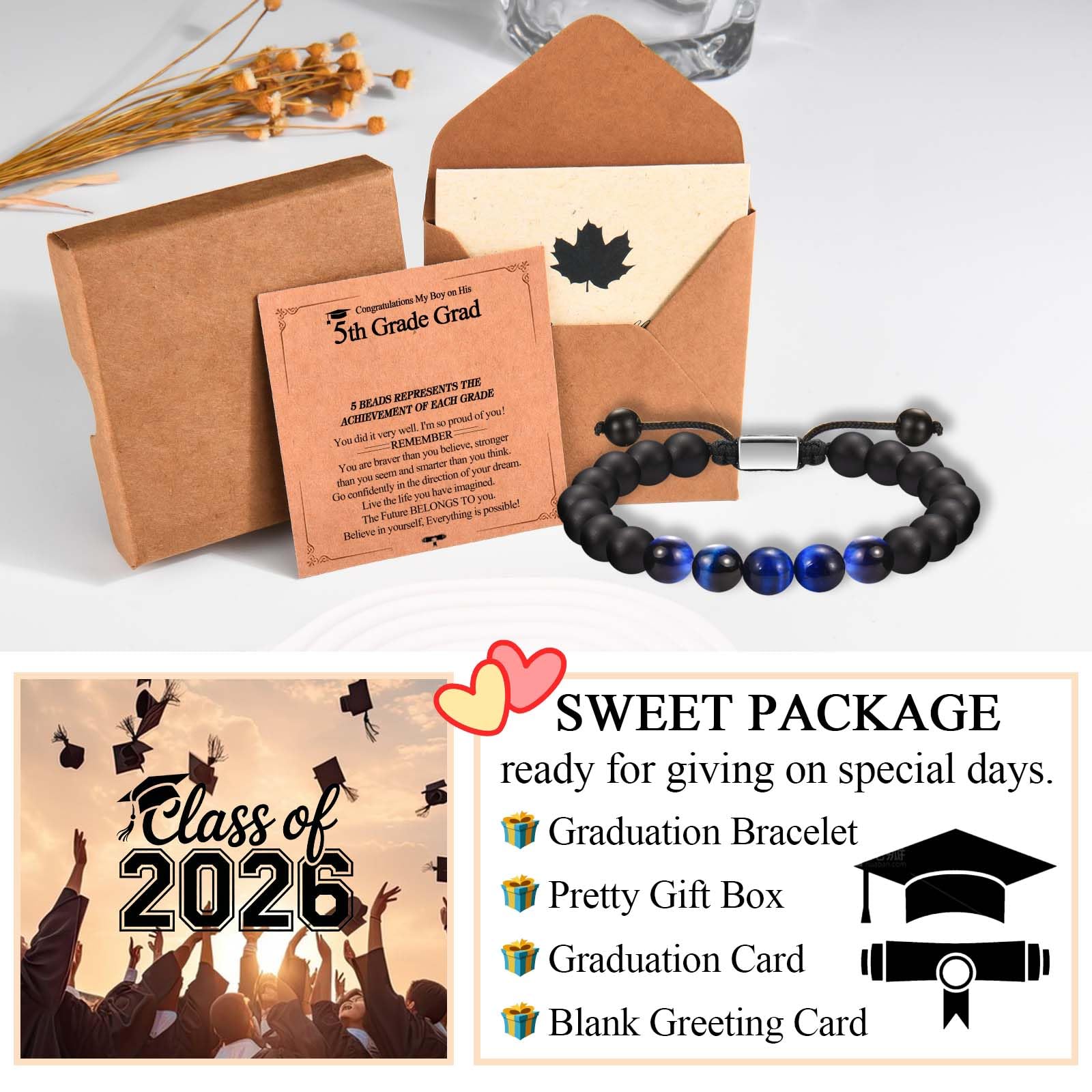 Graduation Gifts for Him Boys Men 2026 High School/ Kindergarten/ Preschool/ 5th 6th 8th Grade/ College/ Master Degree/ Middle School Graduation Gifts Bracelet for Son Grandson Nephew Boyfriend Friend