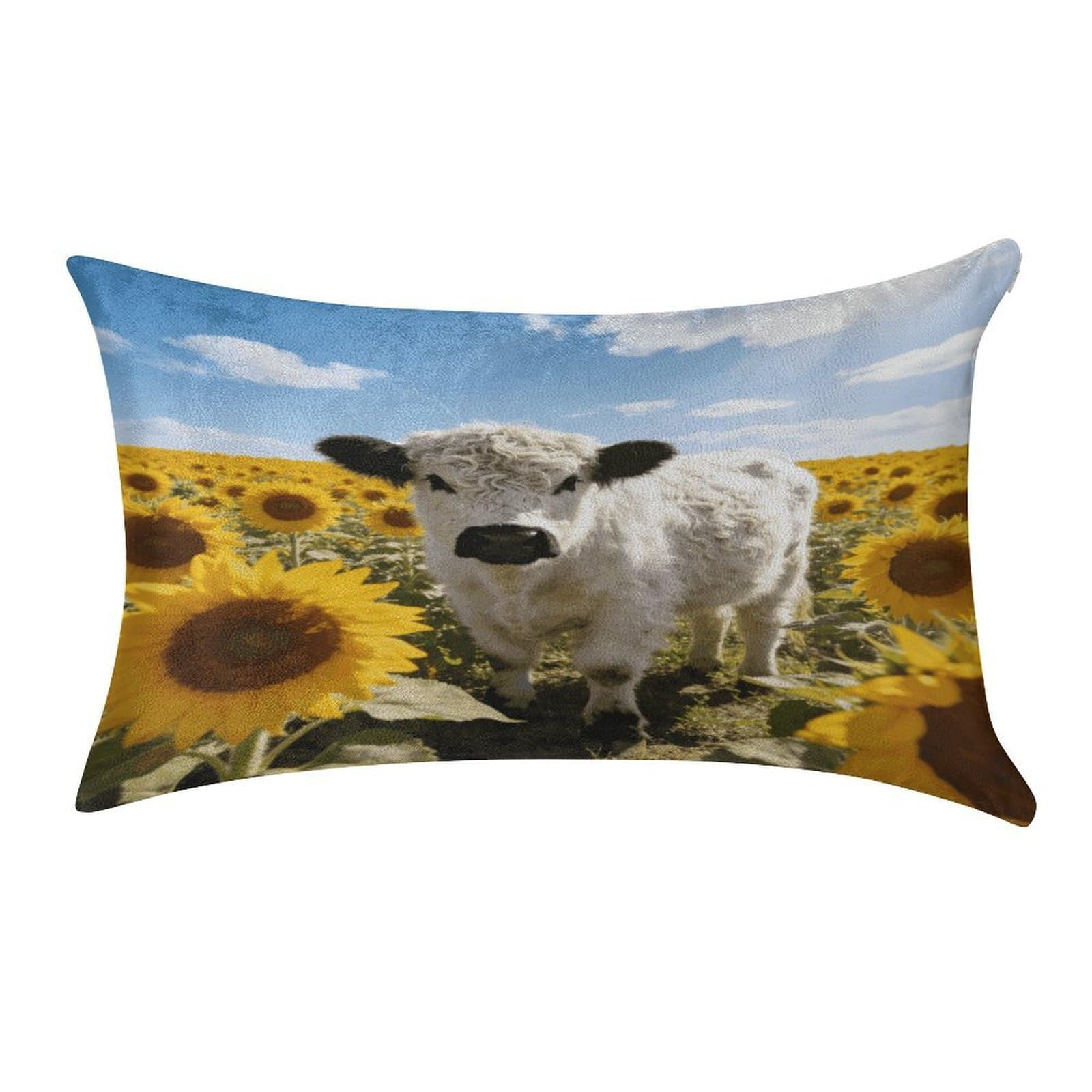 Fodpand Style Western Highland Cow Sunflowers Pillowcase,Elegant Designed Home Decor,Velvet Pillowcase,Soft And Cozy,Pillow Case Cover With Hidden Zipper For Bedroom, Sofa, Couch
