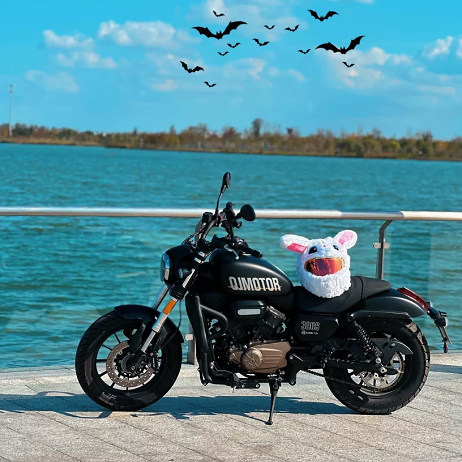 Motorradhelm-Überzug Aus Plüsch – Blau, Cartoonig, Für Alle Helme, Einfach überziehen