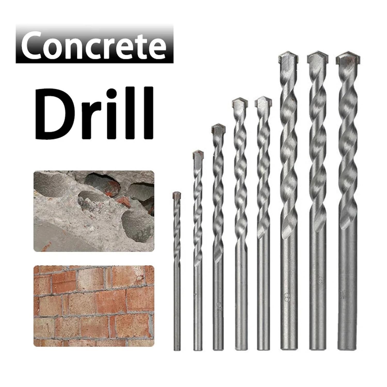 2/4/6pcs Wall Masonry Drill Bit Carbide Tipped Gun Drill Bit for Brick Concrete Marble Tile Stone Drilling Tools 3/4/6/8/9/10mm(6PCS,7mm)