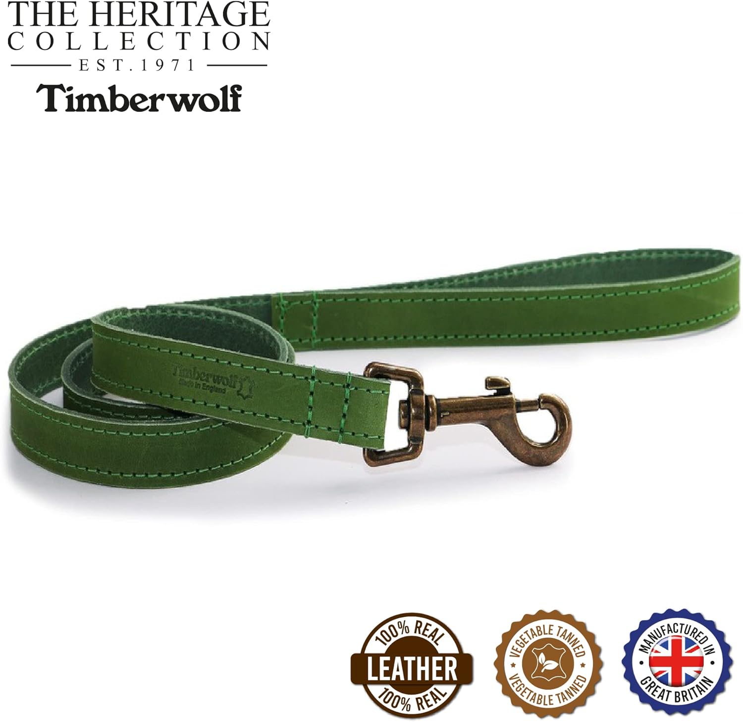 Ancol Timberwolf Leather Lead Green 1mx19mm