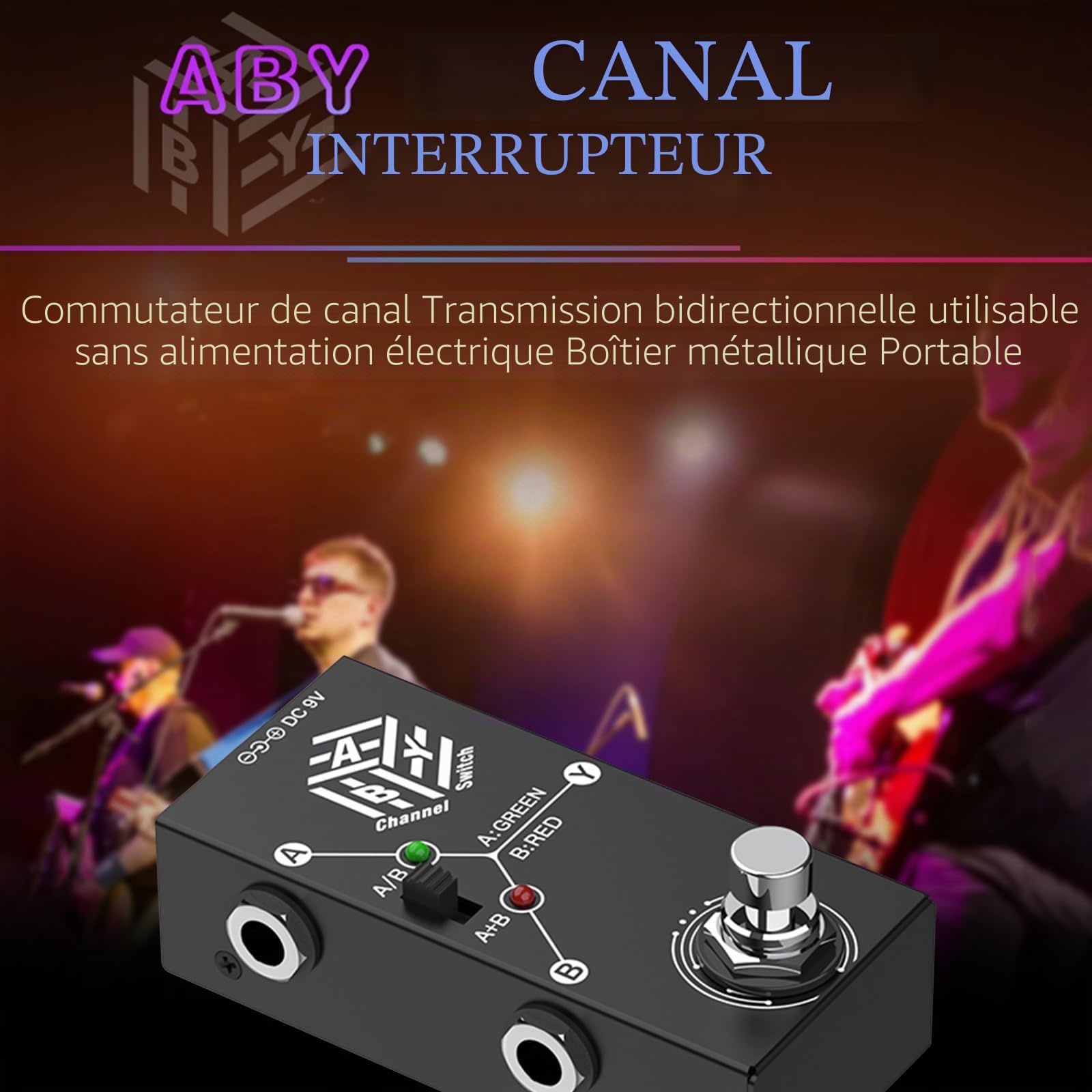 Btuty Pédales de guitare ABY Box Sélecteur de ligne AB Pédale Effet Pour Guitare Transmission Bidirectionnelle Boîtier Métallique Soutien Antidérapant Mode A/B ou A et B