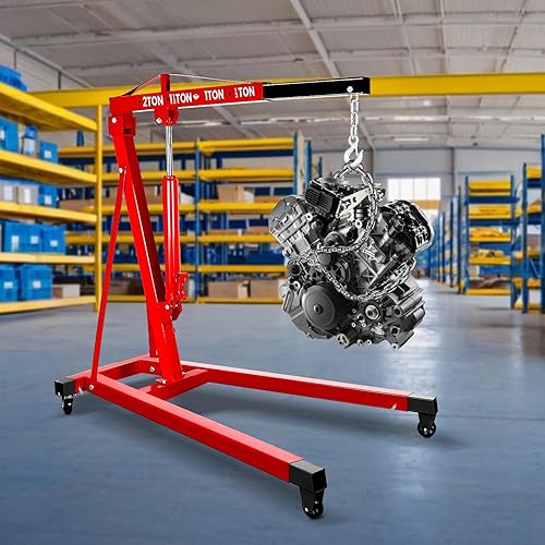 2 Ton Hydraulic Engine Hoist for Garage, 4 Position Adjustable Steel Shop Crane with 4 Swivel Casters, 4400LBS Capacity Car Motor Lifter