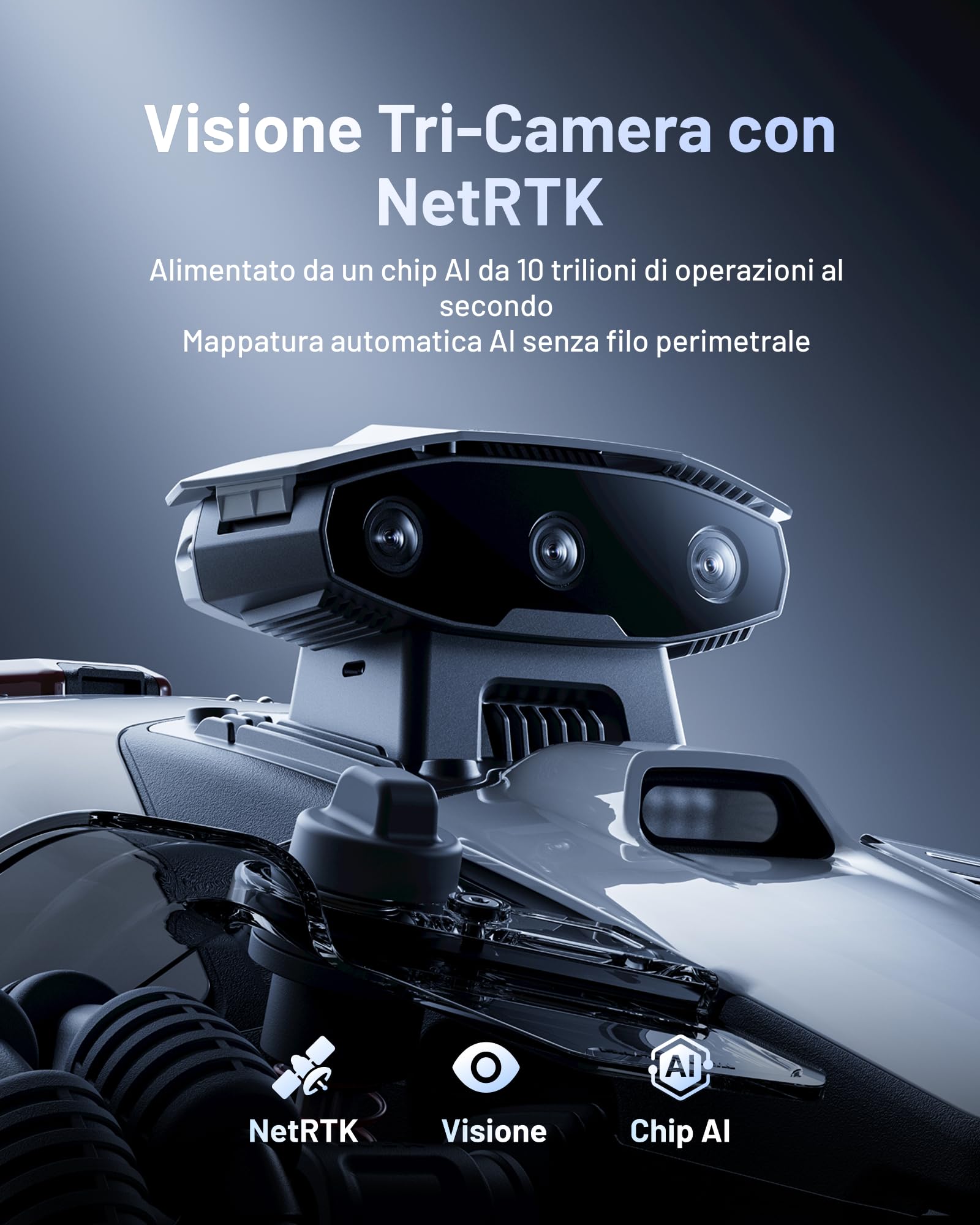 MAMMOTION LUBA mini 2 AWD 1000 Robot Tagliaerba con Garage Standard per 1000m², Visione AI Tri-Camera e Posizionamento NetRTK, Mappatura Automatica, DropMow, Pendenza 80%