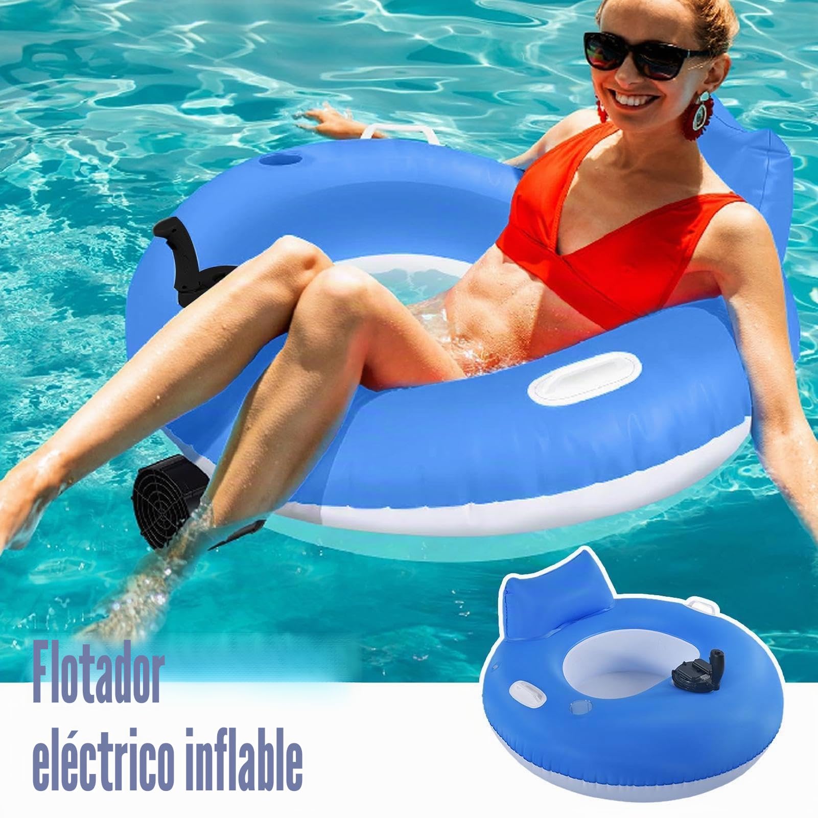 Flotador Motorizado Para Piscina - Sillón De Agua Con Hélice Eléctrica, Tumbona De Natación Para Adultos De Alta Resistencia, Motor Con Batería + Joystick Integrado, Carcasa De PVC Laminado De Alta Fl