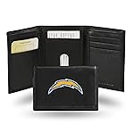 Rico Industries LA Chargers Embroidered Genuine Leather Tri-fold Wallet 3.25 x 4.25 - Slim Brown
