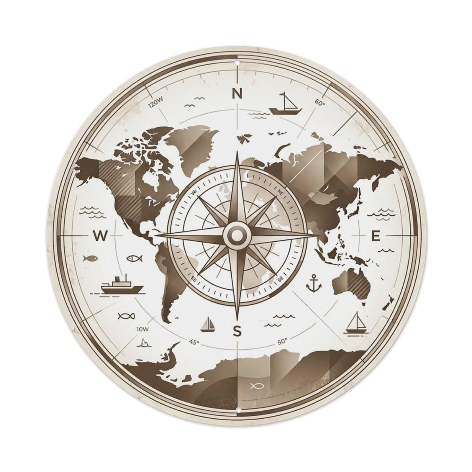 Vintage Nautical Compass World Map Seeker Legacy Metal Tin Sign