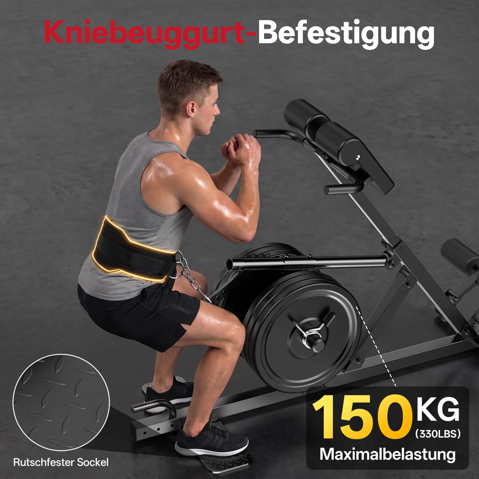 PASYOU Rückentrainer Hyperextension für Zuhause, Rückenstrecker mit Gewichthebergurt,4in1 Bauch- und Rückentrainer, Hyperextension, Bauchtrainer, Kreuzheben,Kniebeugen, bis 227 kg