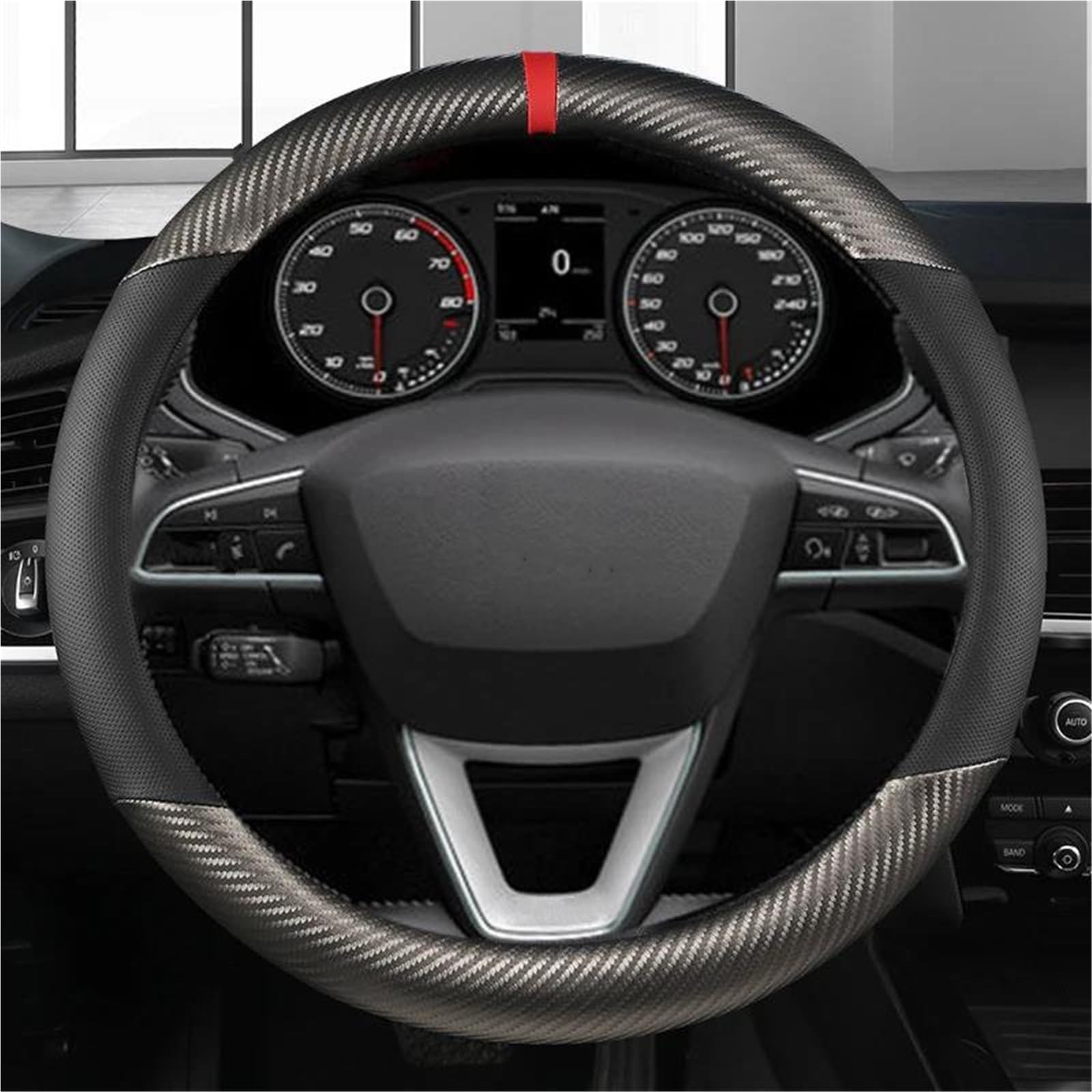 SQOFJDF Steering Wheel Cover Carbon Fiber Car Steering Wheel Cover For Seat For Leon 5F Mk3 2013-2021 For Ibiza 6J For Tarraco For Arona For Ateca For Alhambra Car Wheel Cover(GREY O SHAPE)