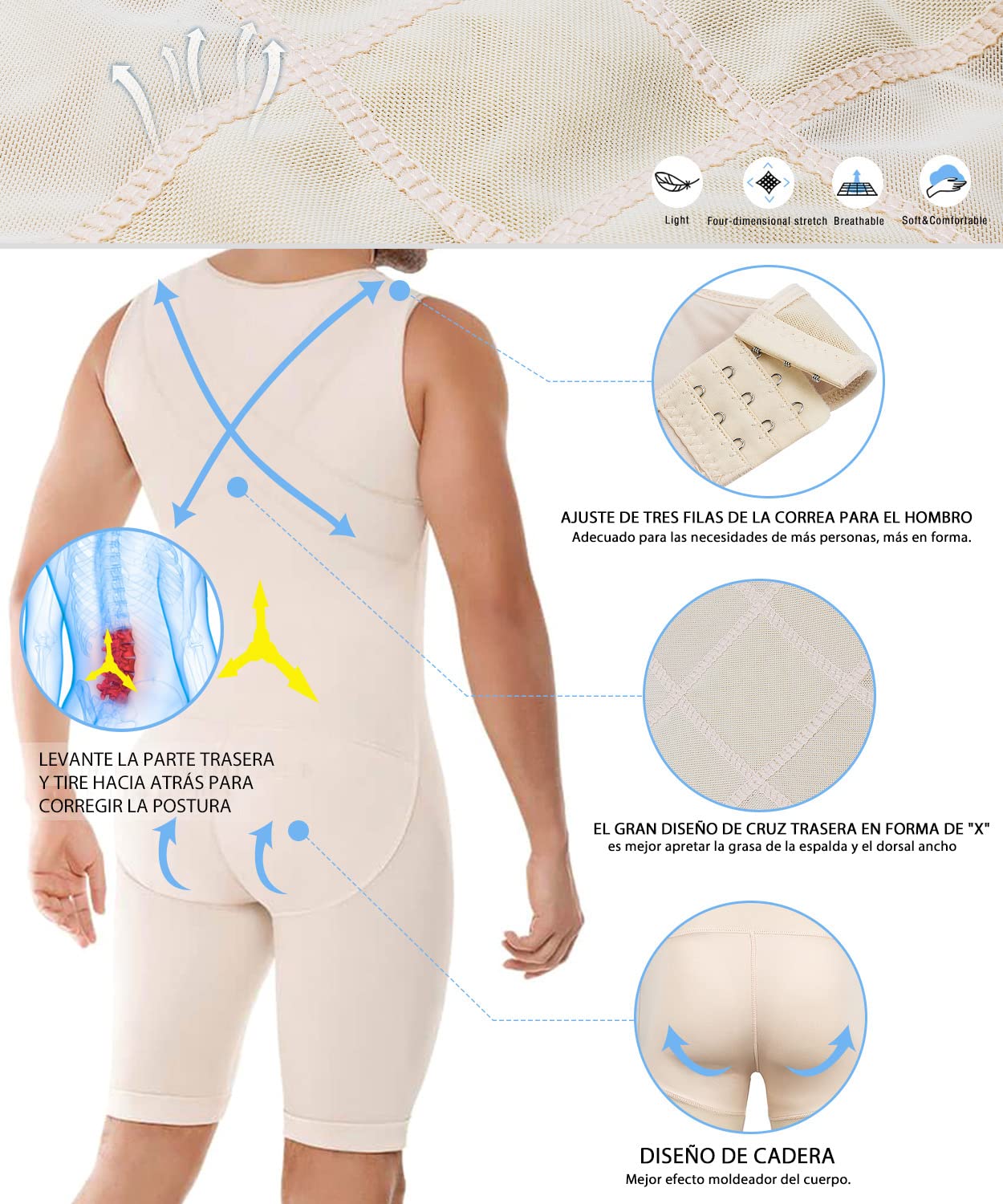 Fajas Shapewear Mono Reductoras Hombre Body Shaper Control de Abdomen y Piernas Compresión de Cuerpo Moldeadora Calzoncillos Pantalones Camiseta Interior