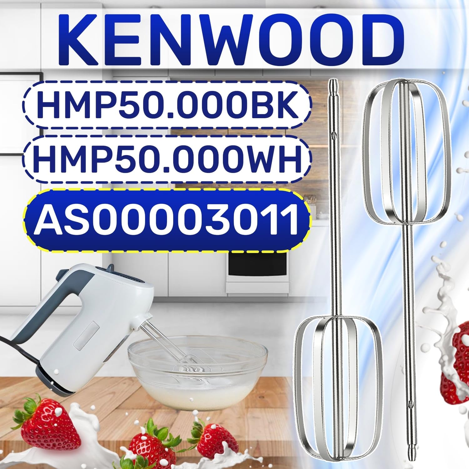 MONTERAL 2 Pezzi Fruste per Sbattitore Elettrico con Codice Originale AS00003011 per Kenwood HMP50.000BK HMP50.000WH - Garanzia di 10 Anni