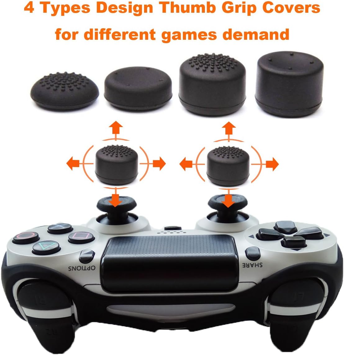 Skin Compatible for PS4 Controller Grips Pandaren Soft Silicone Thicker Half Cover for PS4 /Slim/PRO Controller (Skin X 2 + FPS Pro Thumb Grip X 8)