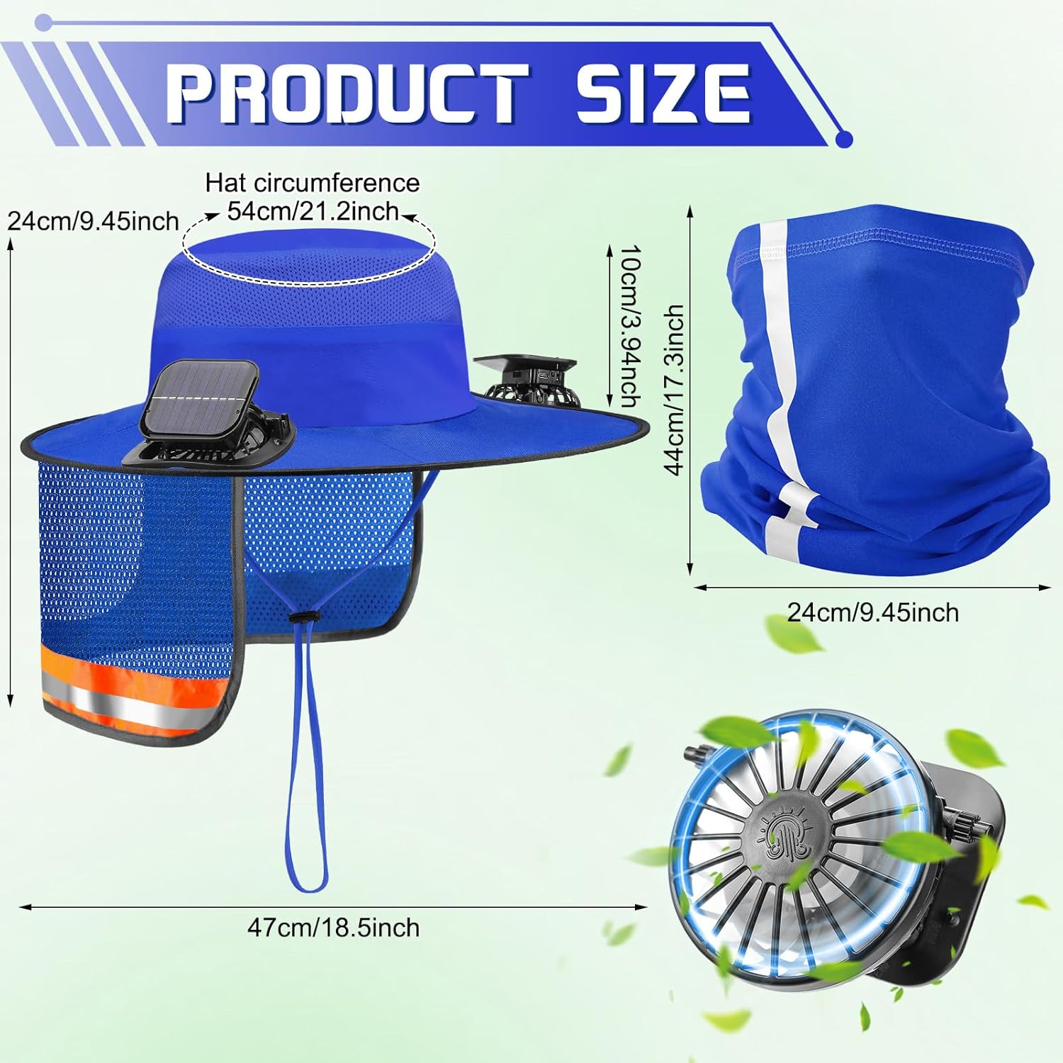 Solar Fan Hat for Men Women Sun Wide Brim Fishing Hat with Dual Power Ice Silk Neck Cover Reflective Design
