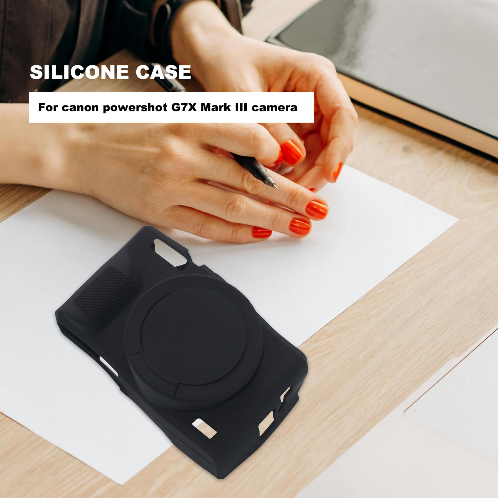 Custodia In Silicone Morbido Per Canon G7 X Mark III, Con Copriobiettivo Rimovibile, Strisce Antiscivolo E Foro Per Treppiede, Nero