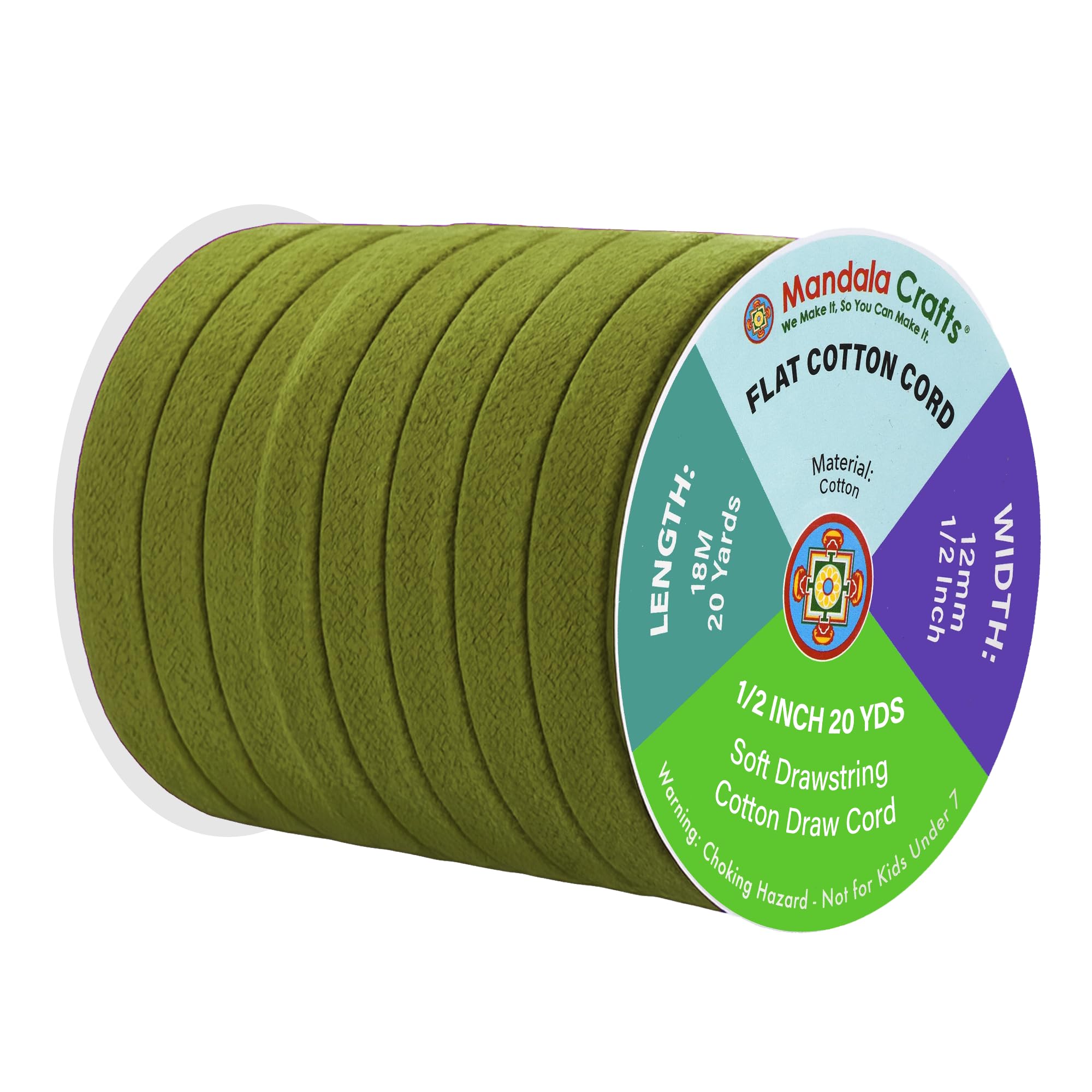 Mandala Crafts Olive Green Flat Drawstring Cord Replacement, 1/2 Inch 20 YDs Olive Green Soft Drawstring Cotton Draw Cord Hoodie Sweatpants Drawcord