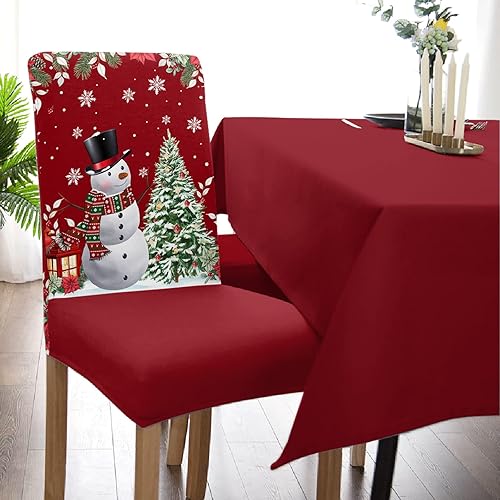 Vista 5 de Z&L Home Juego de 6 fundas protectoras de silla de muñeco de nieve de Navidad, fundas elásticas extraíbles para sillas de comedor, color rojo árbol