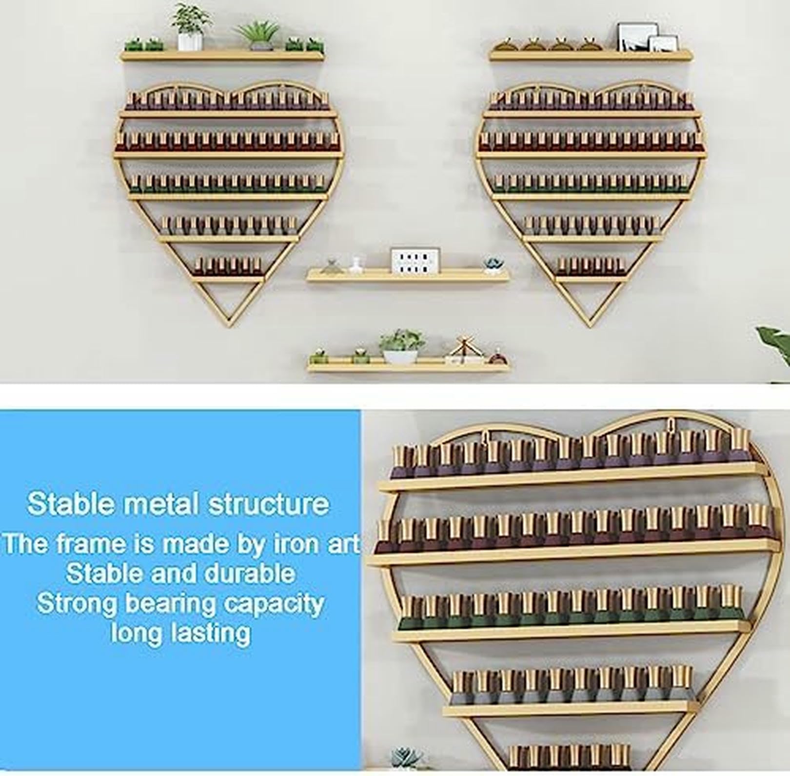 Espositore per smalti, Porta smalti in Metallo da Parete, espositore per smalti a Forma di Cuore, Ideale per saloni di Bellezza Domestici.