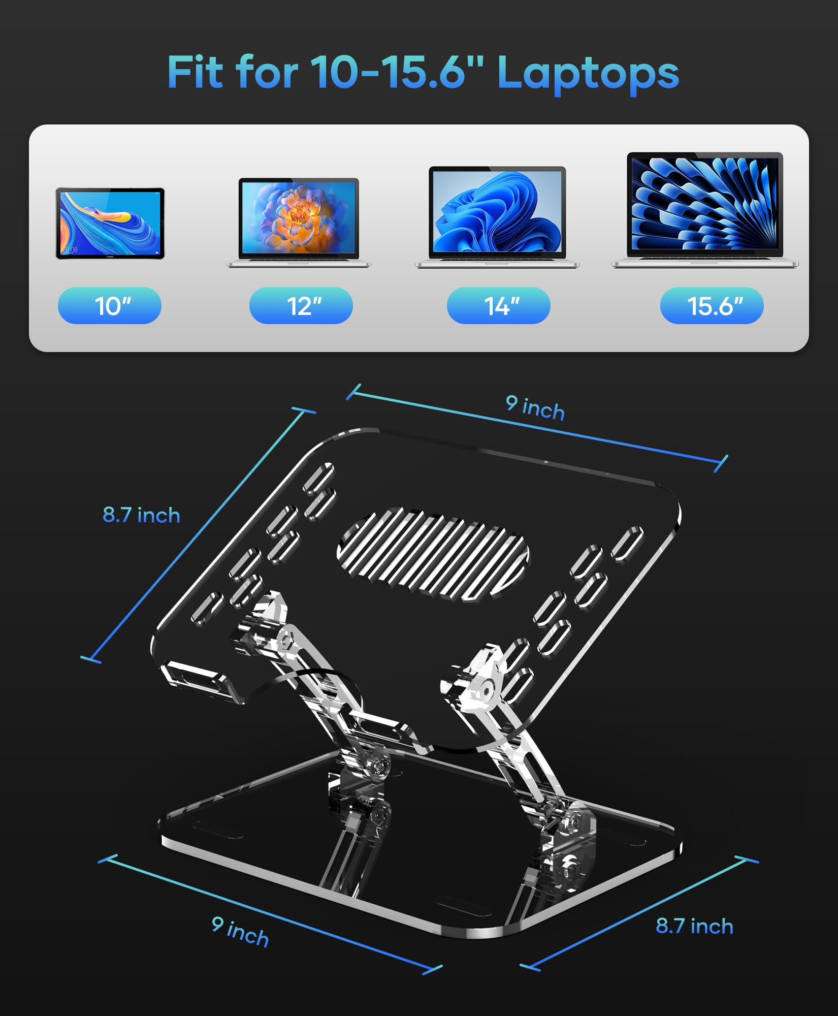 Lpoake Confezione da 2 supporti regolabili per computer portatili, ergonomici, pieghevoli, per scrivania, compatibili con notebook da 10 a 15,6 pollici (trasparente)