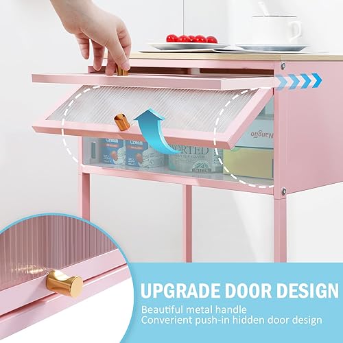 Miniatura 4 de APEXCHASER Bonita mesita de noche, mesas auxiliares con cajón de almacenamiento, mesita de noche con estante de almacenamiento abierto, mesa