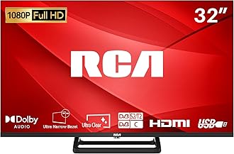 RCA 32 Inch FHD TV, Bezeless Design Freeview Dolby Digital Audio Full HD Television, DVB T2/S2 1080P LED Backlighting Display, HDMI USB RF CI Monitor PS5 Xbox, Small Screen Bedroom Kitchen