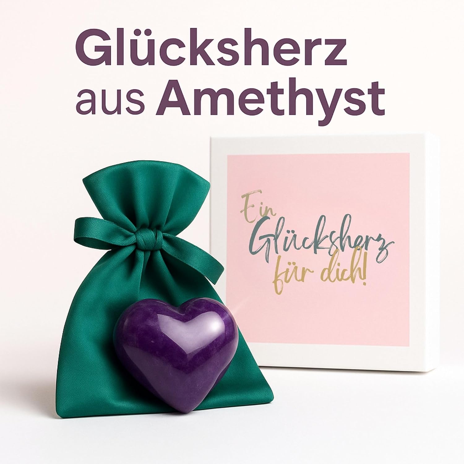Lucky Heart 4 cm - Handmade Heart Shaped Gemstone in Velvet Pouch & Gift Box - Worry Stone with Card and Message image 5