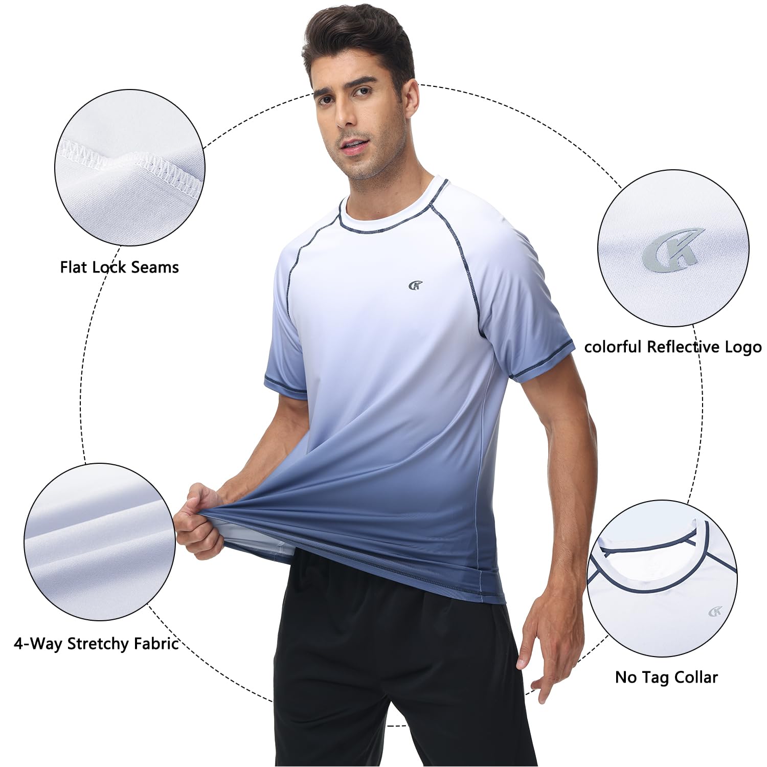 Huayuzh Wassersport-Schwimm-Shirts für Herren, UV-Schutzfaktor 50+, schnelltrocknend, kurzärmelig, Surfen, Laufen, Sport-Top