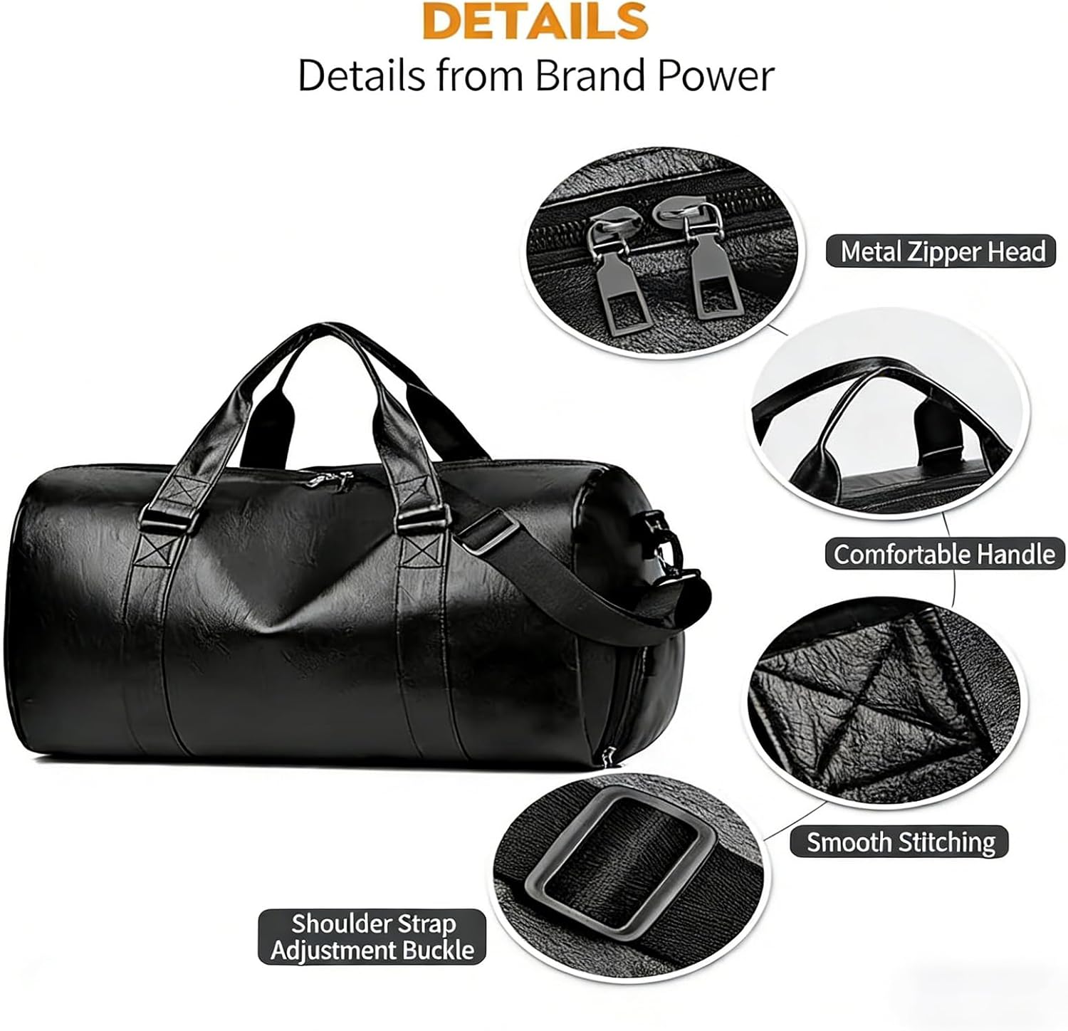 Faux Leather Travel Bag with Shoe Pouch, Black, 20L Capacity, Unisex Weekender Overnight Duffel, Waterproof, Carry On Gym Tote Bag with Toiletry Packing Cube