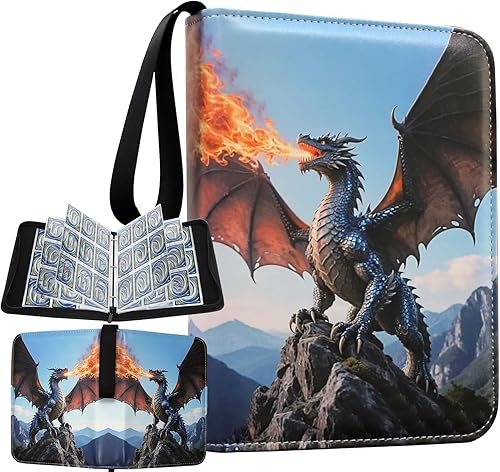 Miniatura 11 de Carpeta de tarjetas coleccionables de dragón azul de lujo, carpeta con cremallera de 9 bolsillos con 900 bolsillos, álbum de tarjetas para tarjetas
