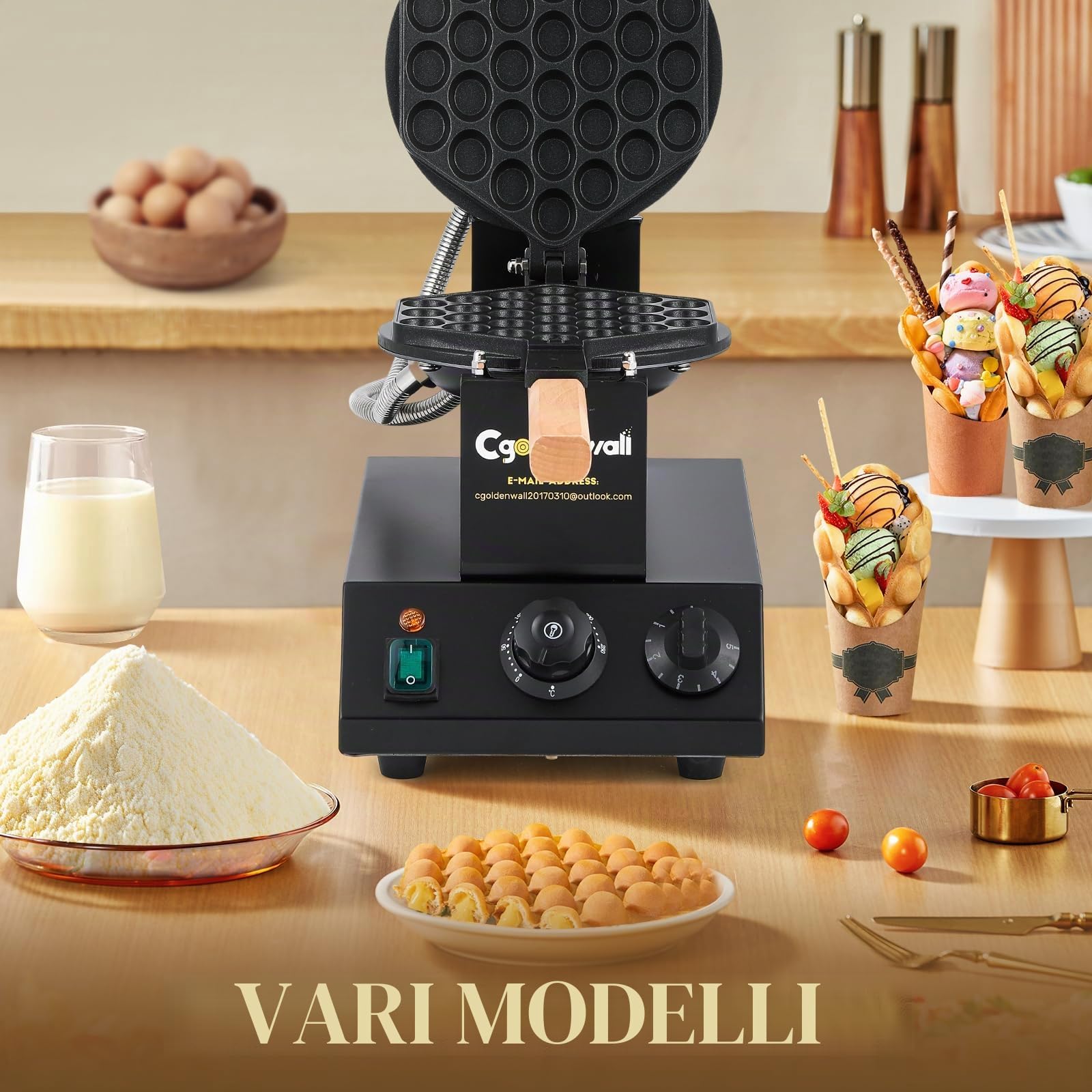 CGOLDENWALL Macchina per Bubble Waffle Commerciale, Antiaderente, 1400W