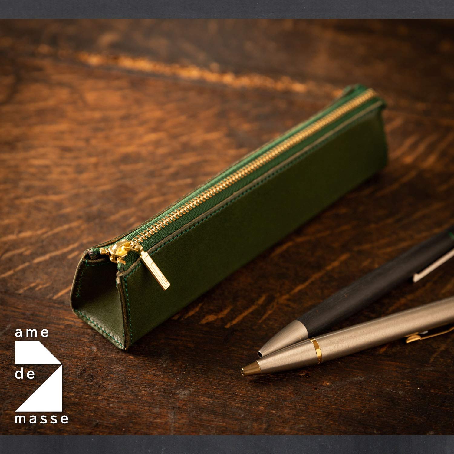 Amazon.co.jp: [アム デ マス] ペンケース 三角 栃木レザー 本革