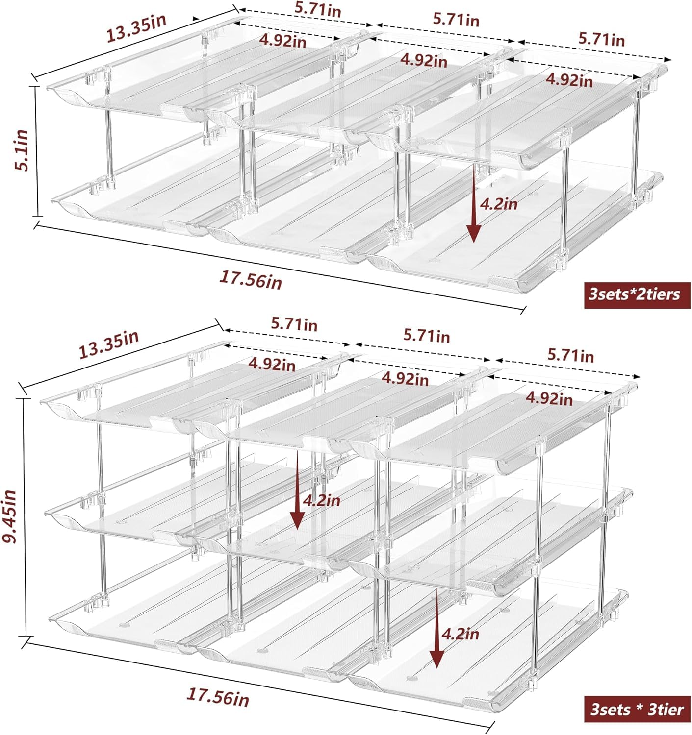 Konservendose Organizer für Schrank, automatisches Rollen und verstellbare Höhe und Breite, CLear 3 Etagen Suppendose Organizer hält bis zu 36 Dosen für Küchenschrank oder Kühlschrank
