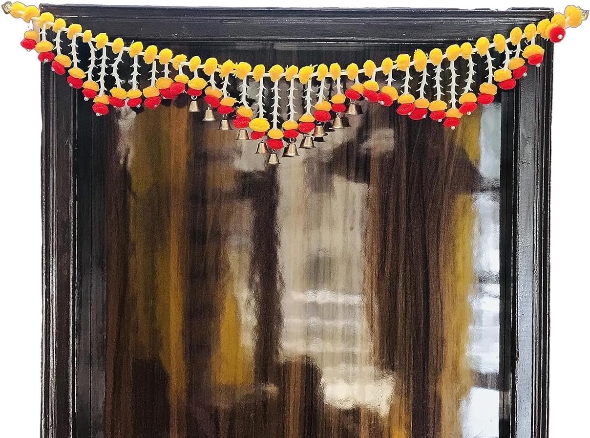 JVNX Handmade Colorful Pom Pom Toran Latkan for Door & Wall Hanging – Festive Home & Entrance Decoration, Multi-Color, Pack of 1