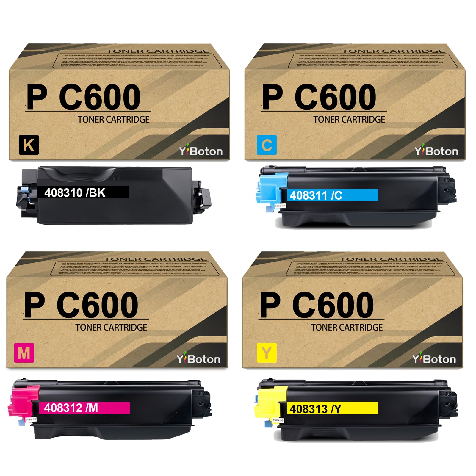 High Yield PC600 P C600 Toner Cartridge 4-Pack Replacement for Savin Lanier 408310 408311 408312 408313 Toner Compatible for Savin Lanier P C600 PC600 Color Laser Printer