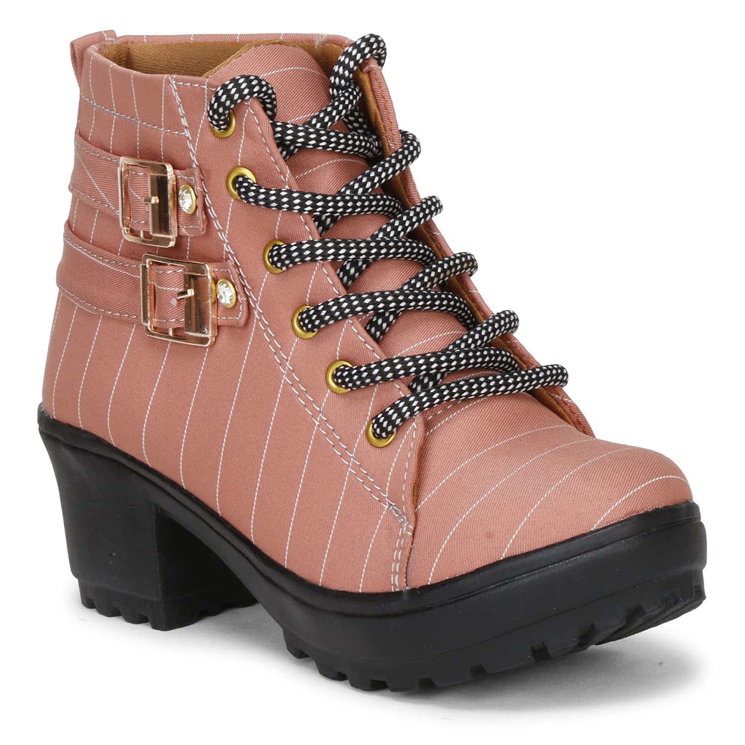 KRAFTER Womens High Ankle Synthetic Leather Boots And Stylish Girls Boots Pink color-UK-6 (B09BL6JMJ2) Amazon Price History, Amazon Price Tracker