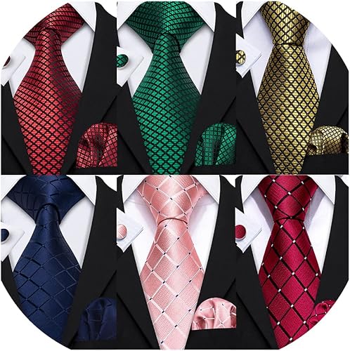 Barry.Wang Corbata clásica de regalo de seda para hombre, con clip de corbata, lazos tejidos jacquard, 6 unidades, boda formal