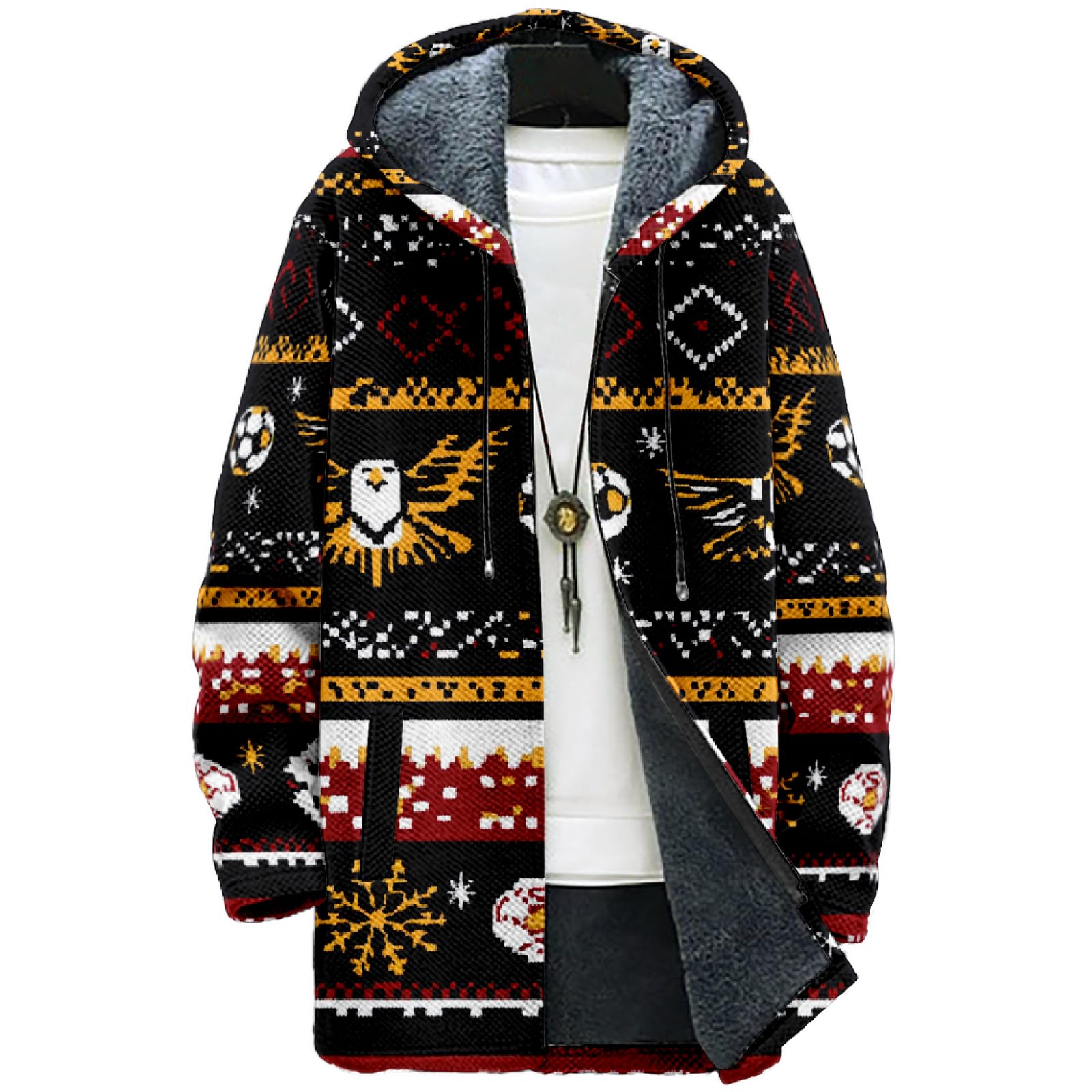 MARSVOVO Aztec Ethnic Mens Cardigan Sweater Fall Zip Up Long Coat with Hood Casual Stylish Fleece Lined Knit