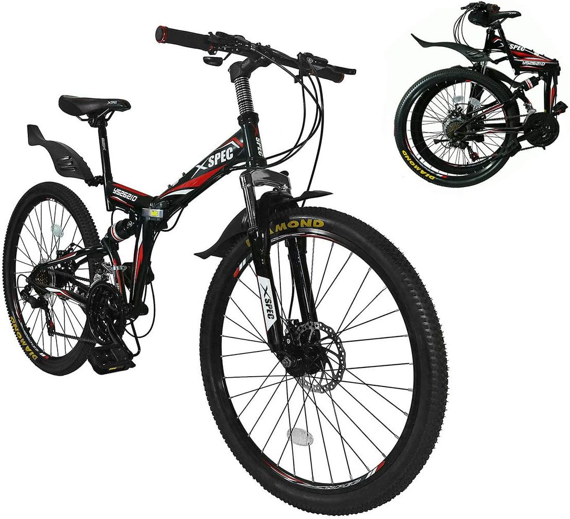 Xspec 26" 21 Speed Folding Mountain Bike Bicycle Trail Commuter for Adults